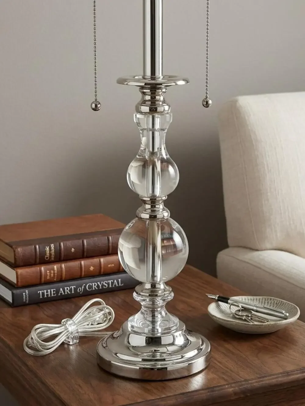 Clear Crystal Glass Ball Table Lamp Stacked Orb Chrome Glam Modern 24